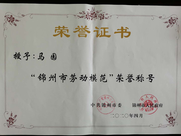 錦州陽光能源有限公司國內(nèi)銷售部總監(jiān)馬園獲錦州市勞動(dòng)模範(fàn)